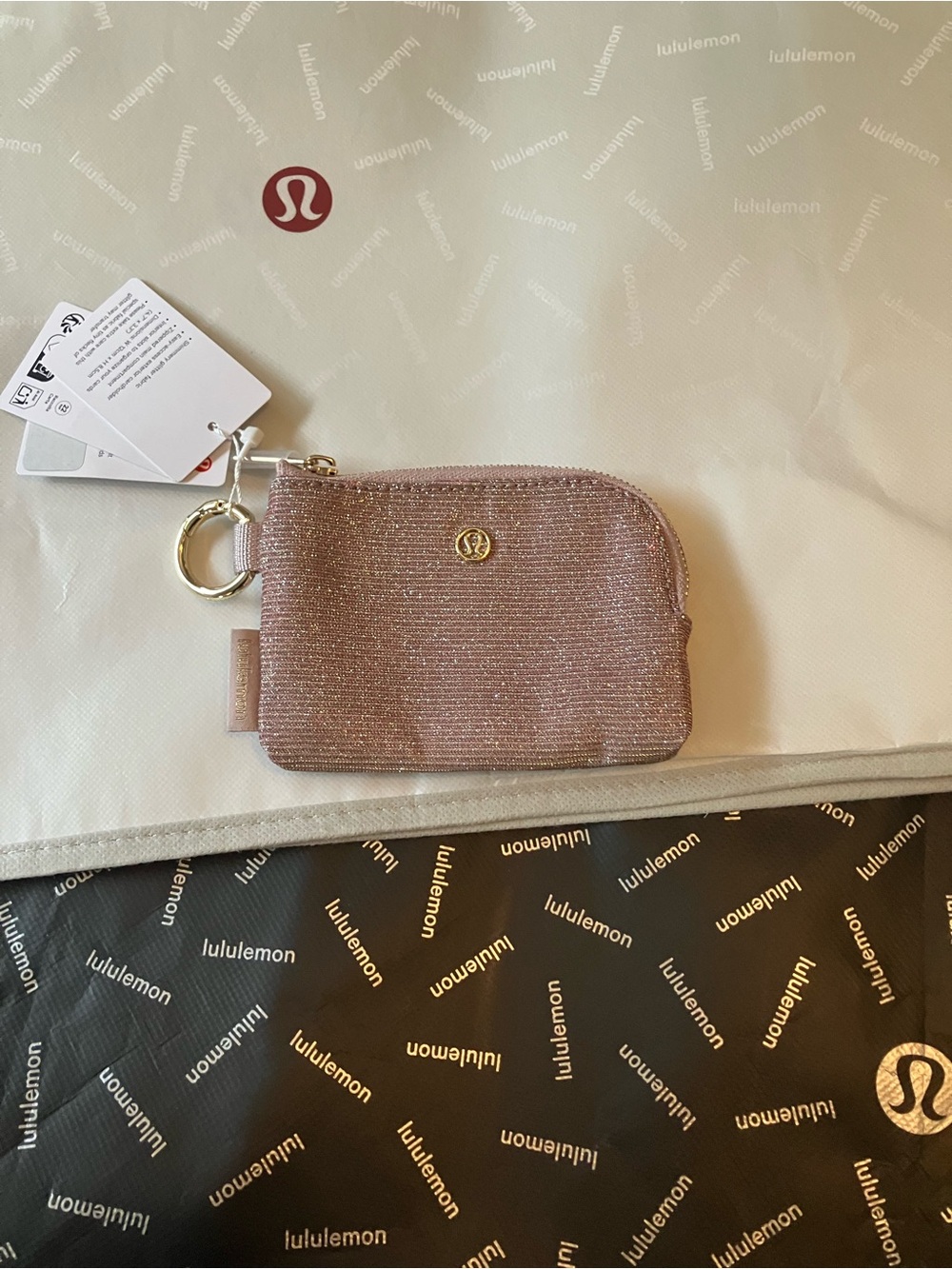 NWT Lululemon Clippable Card Pouch *Glitter, Pink Champagne/Muse/Gold